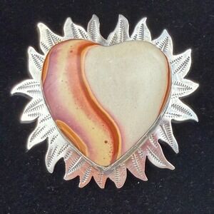 Vintage Sterling Silver Heart Flame Stone Brooch VM MASSE STOLL Southwestern USA